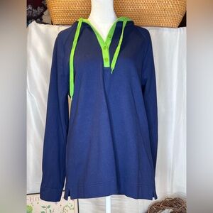 Talbots Navy Blue Hoodie with Green Accents